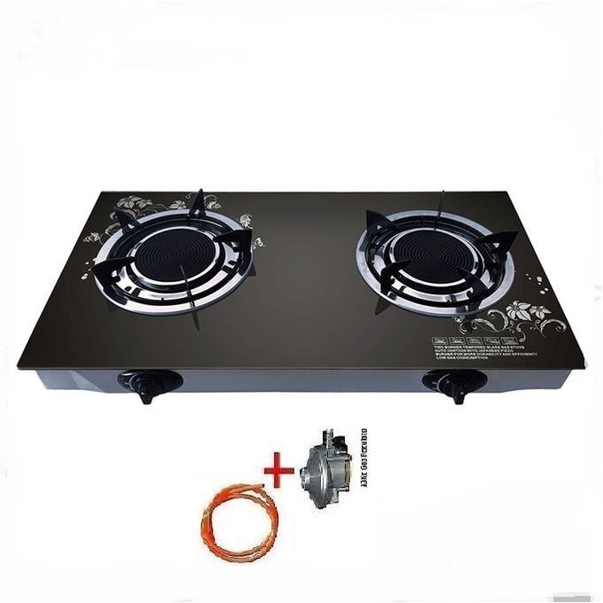 AILYONS 2 Burner - Glass Top And Infrared Gas Stove - Pipe + Reglt