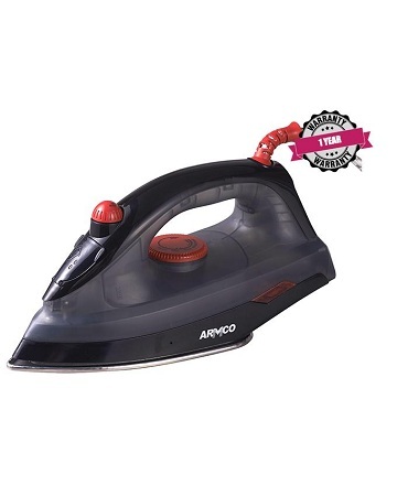ARMCO AIR-7BD - Mid Size Dry/Steam Iron, Stainless Steel Sole Plate, 1600W, Black
