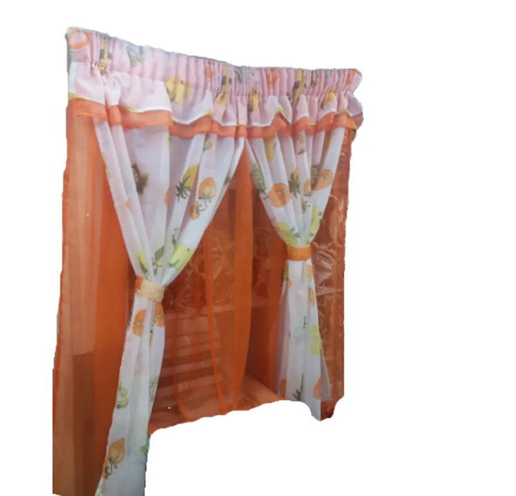 Kitchen Windows Curtains with Free Sheer orange