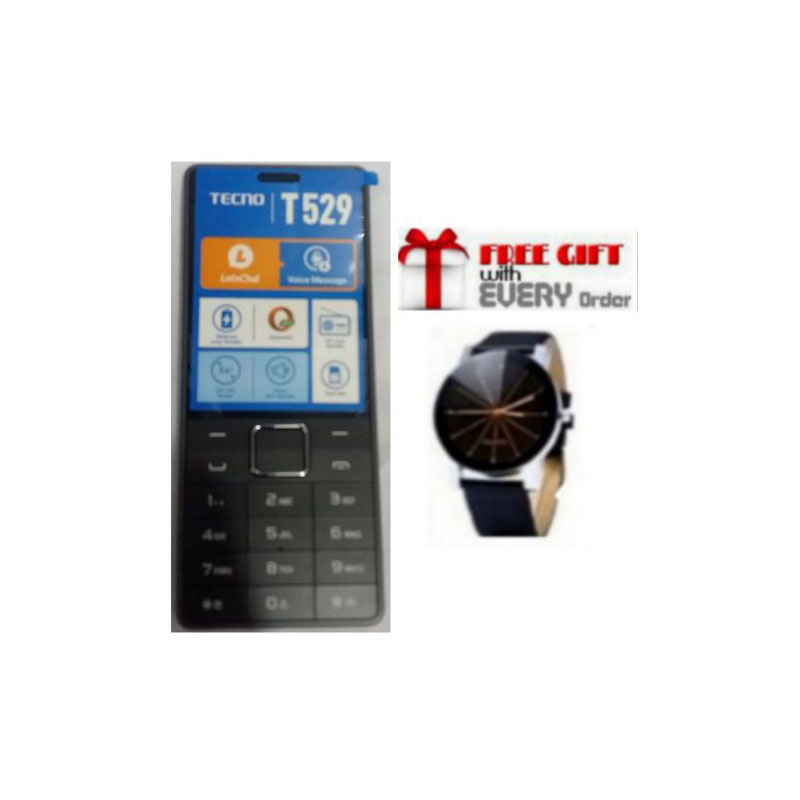 Tecno T529, 2.8 LCD Screen, GSM, 0.08MP, 2500MAH - Black featured phone + Free Watch