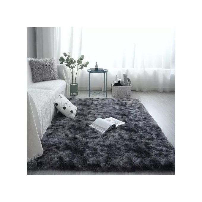 Soft Grey Patched Fluffy Carpets 5*8