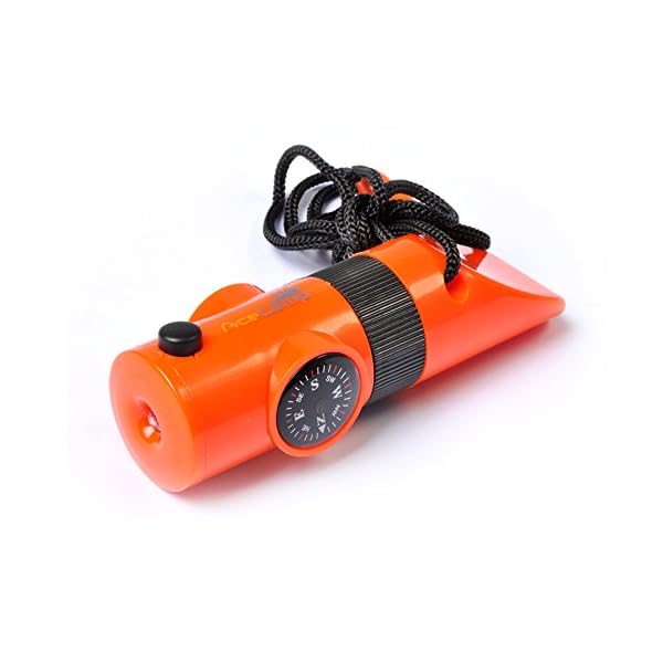 AceCamp 7-Function Survival Whistle, LED light, Compass, Mirror, Thermometer, Storage Capsule & Magnifying Glass