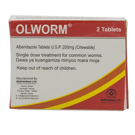 Bio Pharma Olworm Dewormer Albendazole USP 200gm 2 Tablets Chewable
