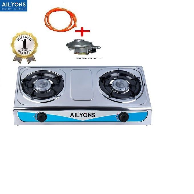 AILYONS Stainless Steel Table Top Double Burner Gas Stove-Gas Cooker