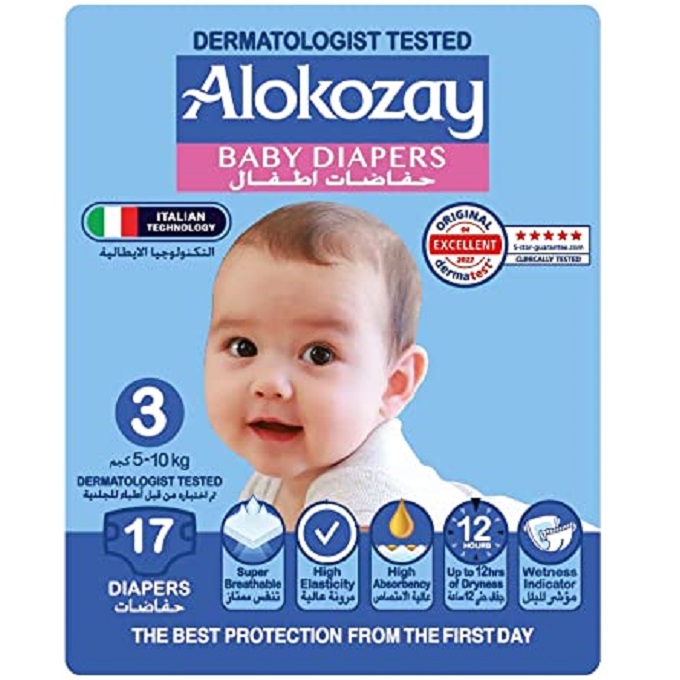 Alokozay Baby Diapers, Size 3, 5-10 Kg, Pack of 17 Diapers