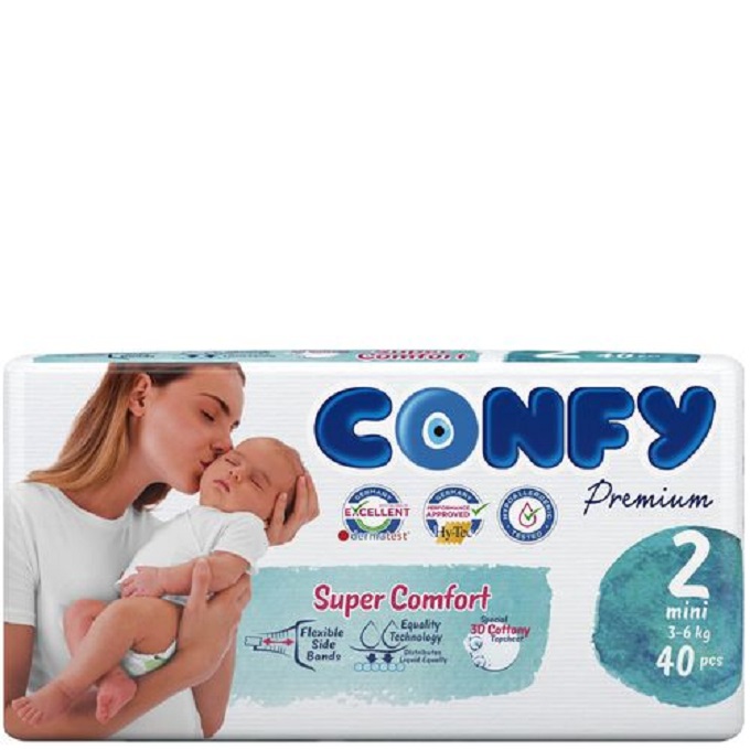 Confy Premium Size 2 Mini Baby Diaper, 40 Pieces, Pack of 5 - Carton