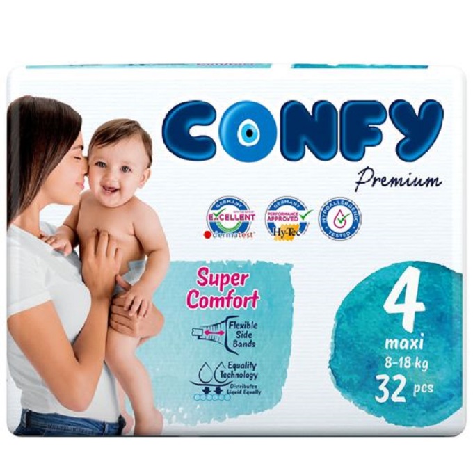 Confy Premium Size 4 Maxi Baby Diaper, 32 Pieces, Pack of 5- Carton