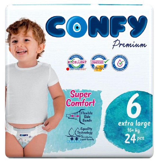 Confy Premium Size 6 Extra Large Baby Diaper, 24 Pieces, Pack of 5 - Carton