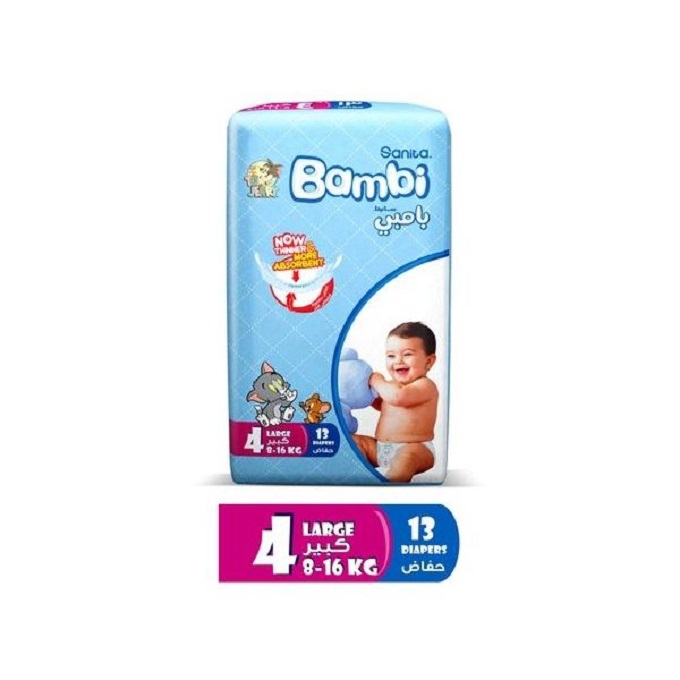 Sanita Bambi Baby Diapers Regular Pack, Large - Carton Of 78 Pcs