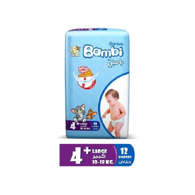 Sanita Bambi Baby Diapers Regular Pack, Large plus - Carton Of 72 Pcs