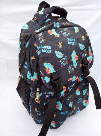 Black School bag with blue and orange details