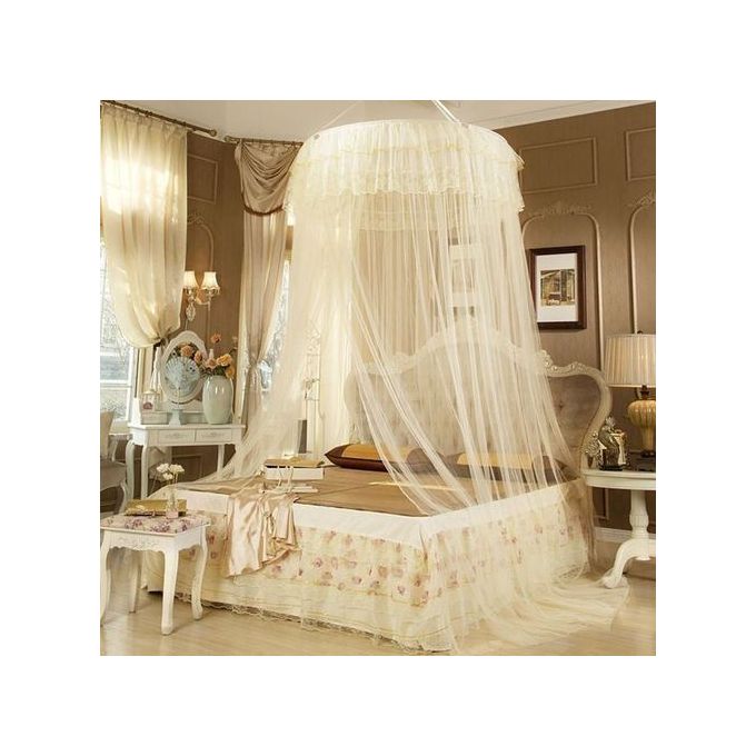 Fashion Round Mosquito Net Free Size For Double Decker And All Types Of Beds - Cream