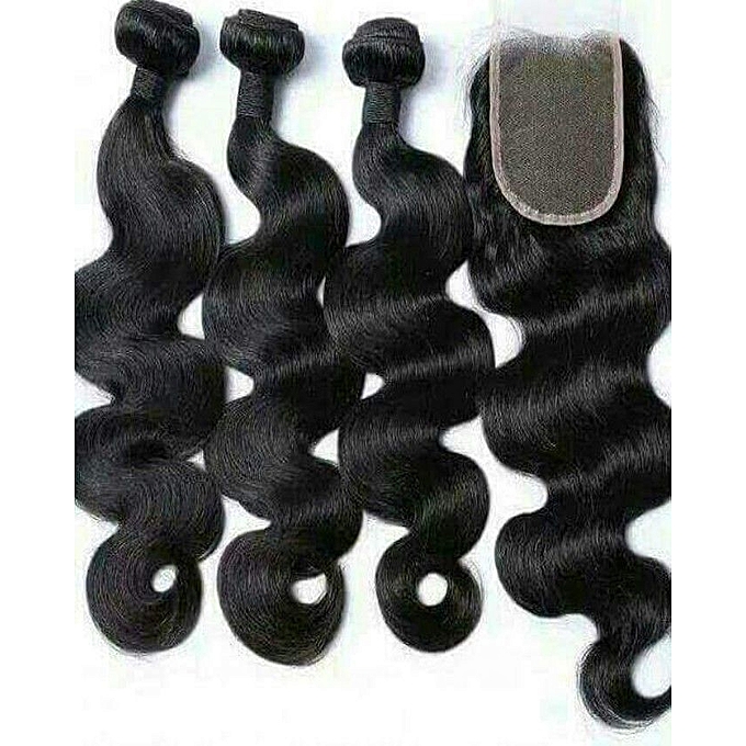 Human Hair Body Wave3in1 Bundles+Closure 12inches