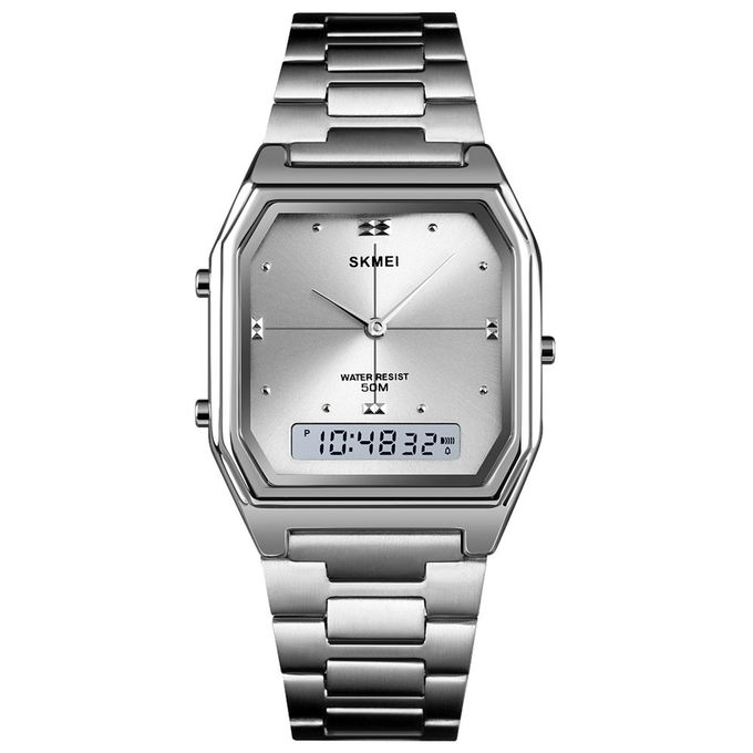 Skmei Minimalist Dual Display Silver Men's Digital Fashion Wrist Watch - Latest