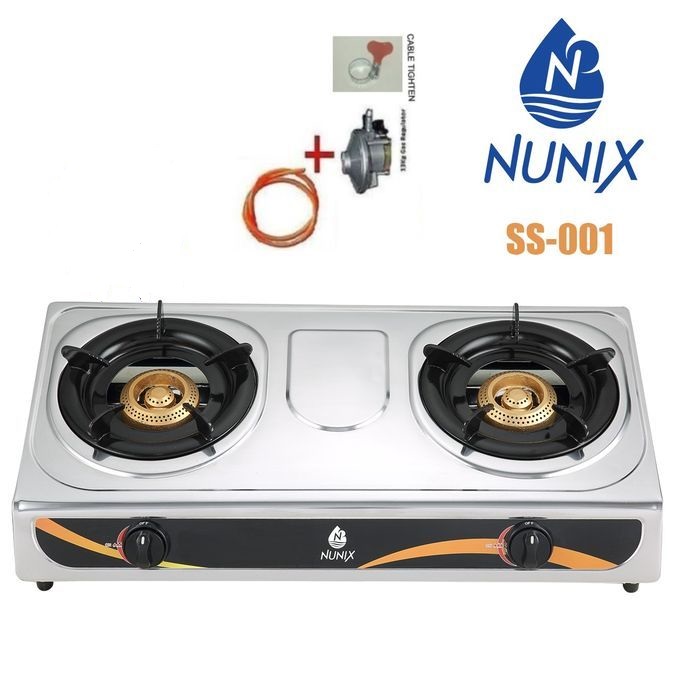 Nunix Stainless Steel Double Burners +Cable + Regulator/ Tightener