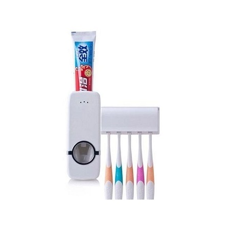 Generic Automatic Toothpaste Dispenser and 5 Toothbrush Holder Set - white