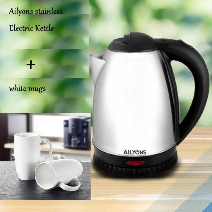 AILYONS Stainless Steel Cordless Kettle + 2 Coffe Mugs