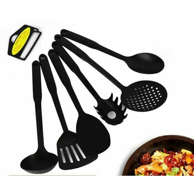 Generic 6 Piece Non-Stick Cooking/Serving Spoons Set-Black