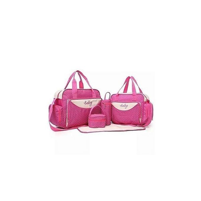 Generic Classy New Design 5 In 1 Baby Diaper Bag- Polka Pink
