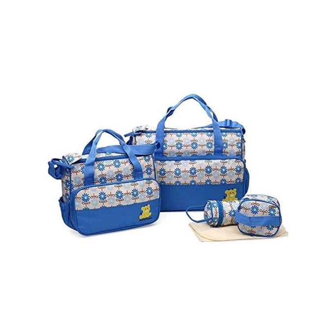 Generic Fashion 5 In 1 Baby Diaper Bag- Blue Floral