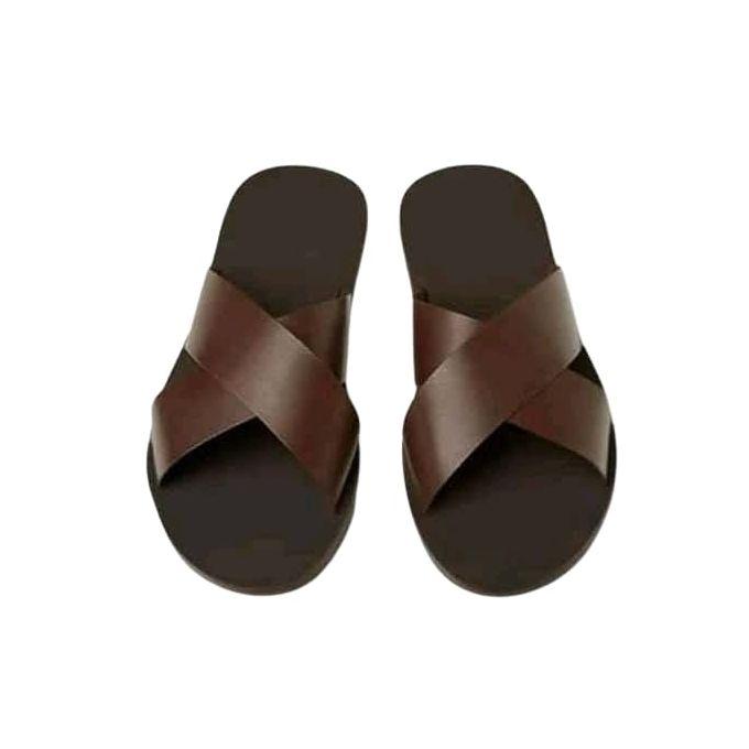 Mens Leather Sandals Open Shoes Brown