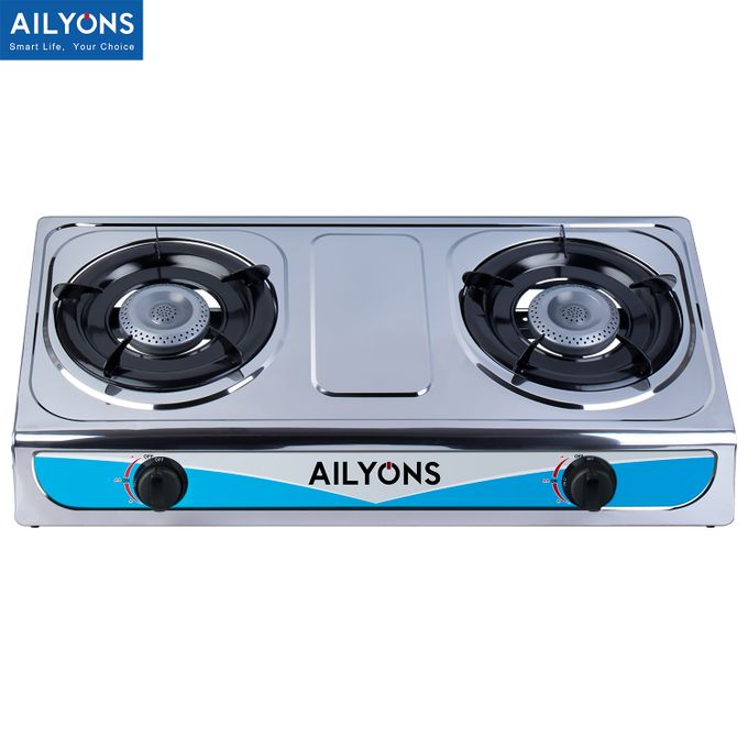 AILYONS GS013 Stainless Steel Table Top Double Burner Gas Cooker