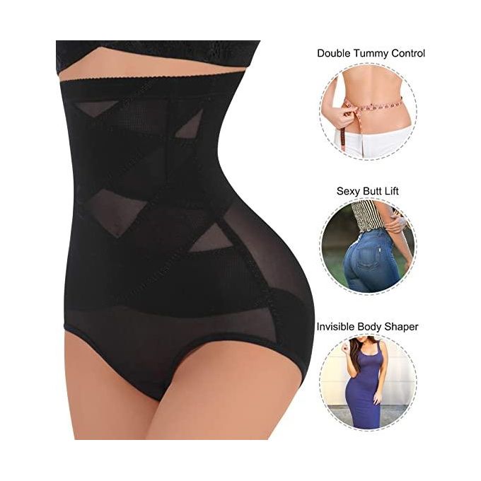 High Waist Double Tummy Control Slimming Body Shaper Knickers Black