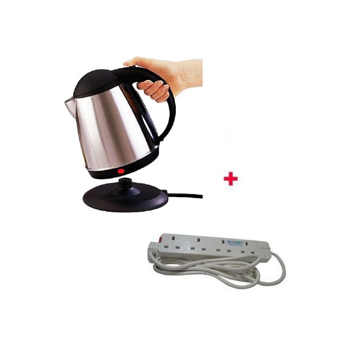 AILYONS Cordless Elect Kettle With Free 4-Way Ext Cable- Silver.