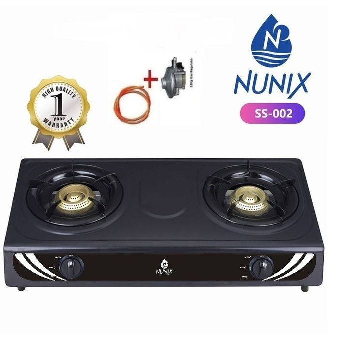 Nunix Table Top Double Burner Gas Stove Cooker + Pipe & Regulator-Black
