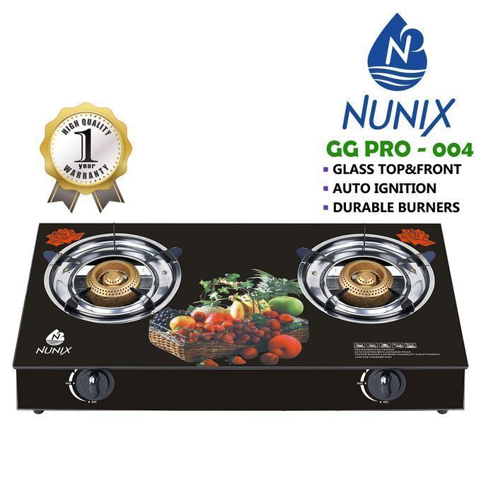 Nunix Tampered Glass Table Top Double Burner Gas Stove / Cooker