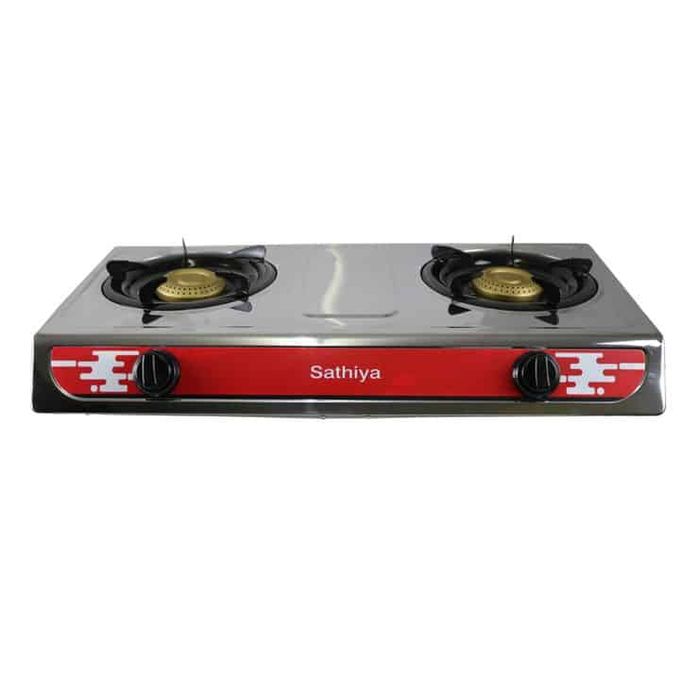 Sathiya Stainless Steel Table Top Double Burner Gas Stove-Gas Cooker