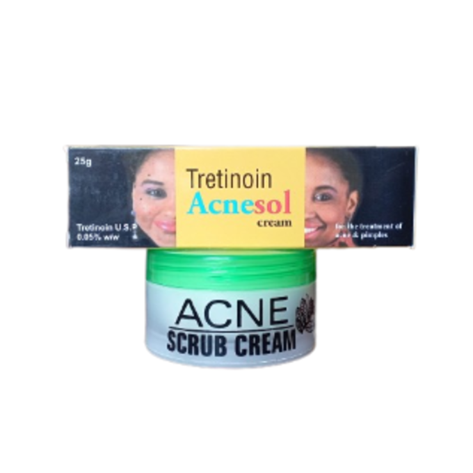 Acnesol Cream Tretinoin 0.05% + ACNE SCRUB CREAM. Removes Pimples Treats Acne & Skin Eruptions, Acne Marks & Scars