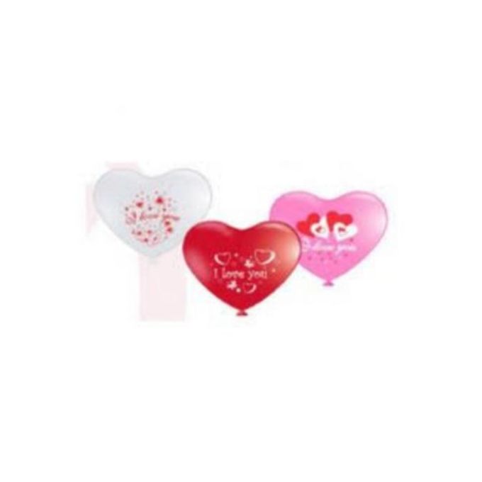 12inch Heart Balloon Standard Pink, Red, & White Colours With Silkscreen Printing inchI Love You 50Pcs/Pkt