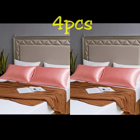 4pcs Satin Pillowcase Bed pillow -Peach