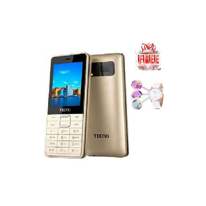 Tecno T301 Dual Sim - Gold With Memory Card Slot Upto 32 GB featured phone PLUS FREE WATCH