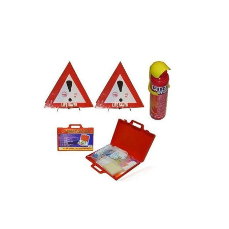 Warning Triangles Sign Life Saver Pair Reflector,Fire Extinguisher & First Aid Kit Road Safety Emergency & Compliance Kit Set