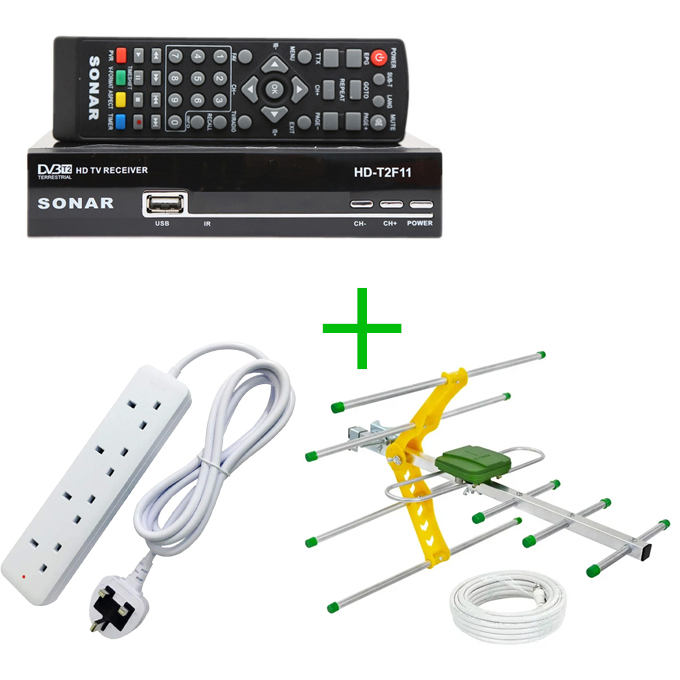 Sonar FTA Digital Decorder + USB + Aerial + Power Extension