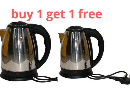 Generic Silver & Black Cordless Stainless Steel Electric Kettle - 1.8L Buy One Get One Free